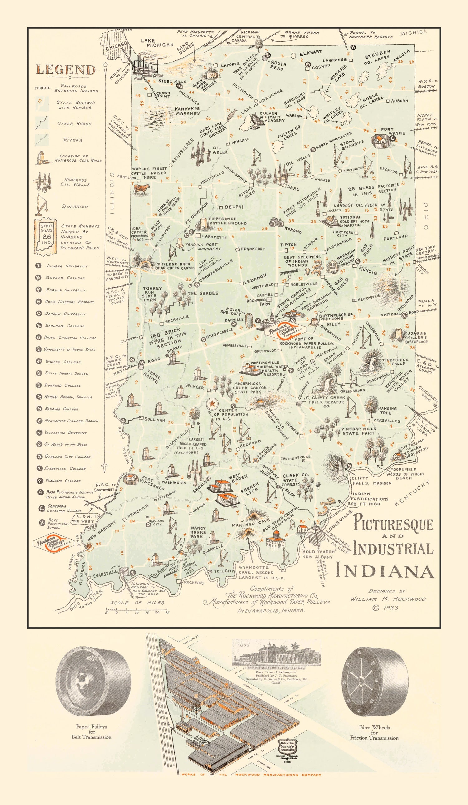 Vintage Map of Indiana 1923