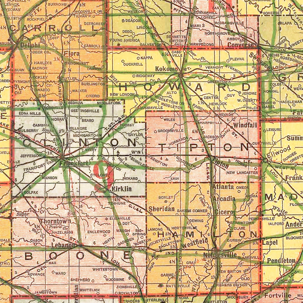 Vintage Map of Indiana 1918