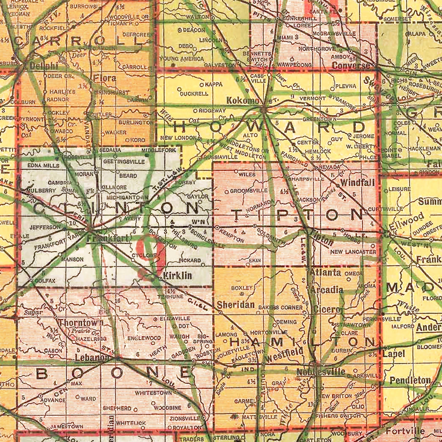Vintage Map of Indiana 1918