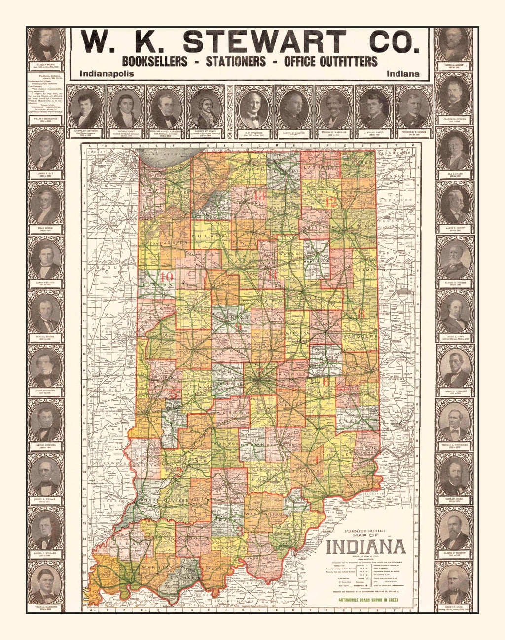 Vintage Map of Indiana 1918
