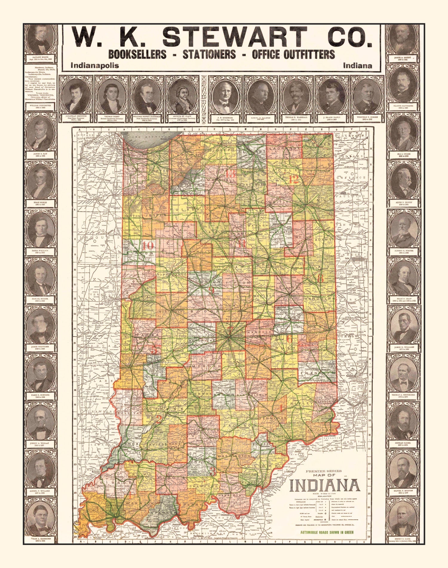 Vintage Map of Indiana 1918