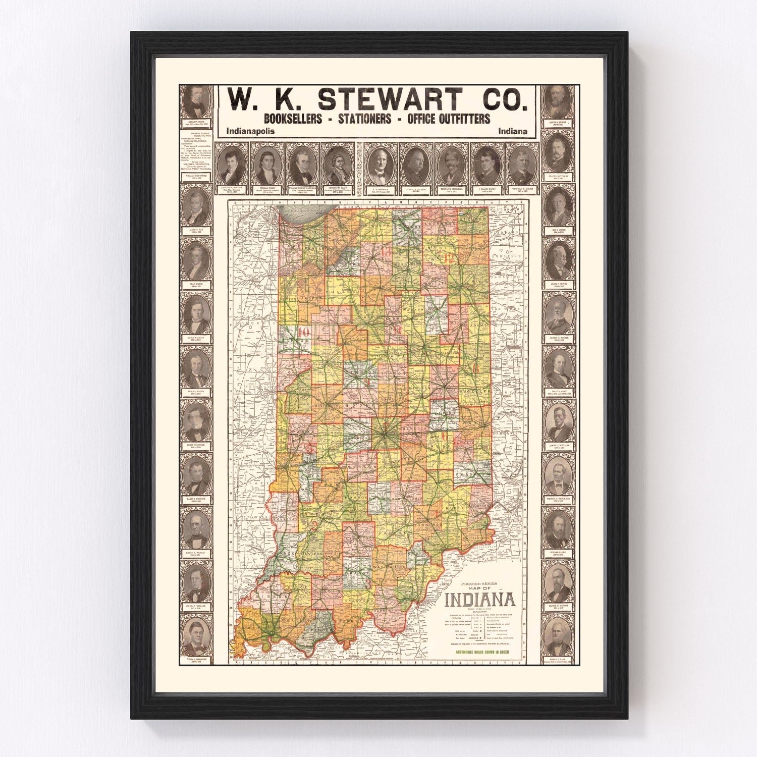 Vintage Map of Indiana 1918