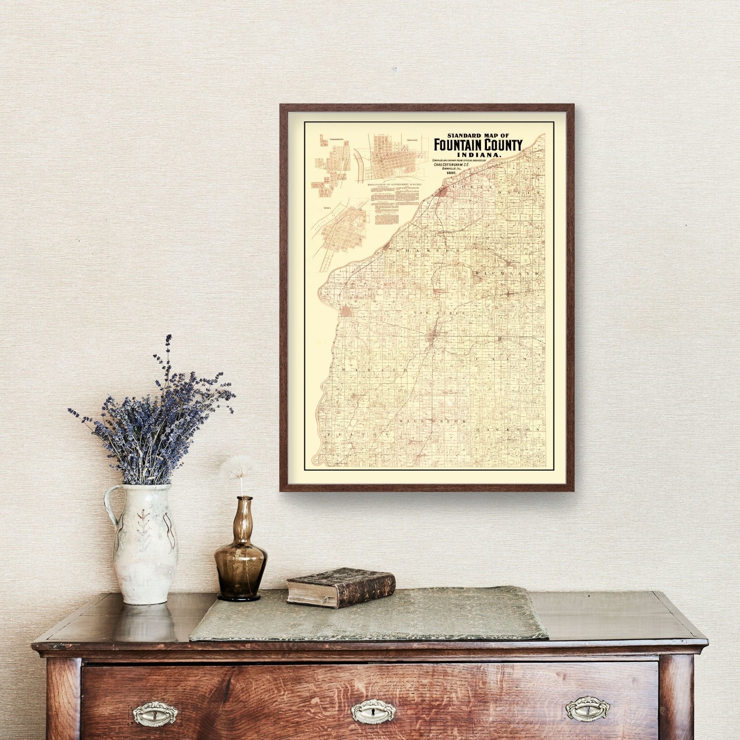 Vintage Map of Fountain County, Indiana 1897