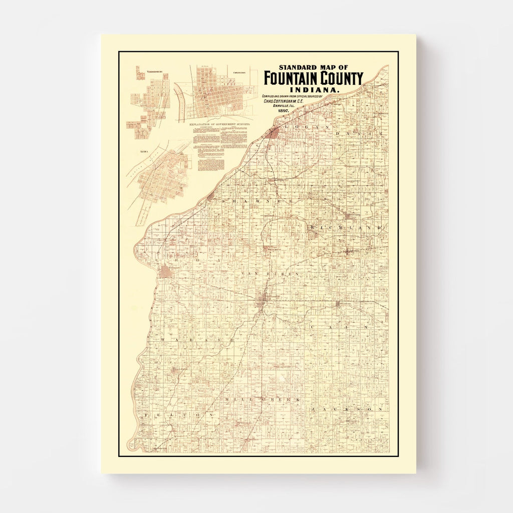 Vintage Map of Fountain County, Indiana 1897