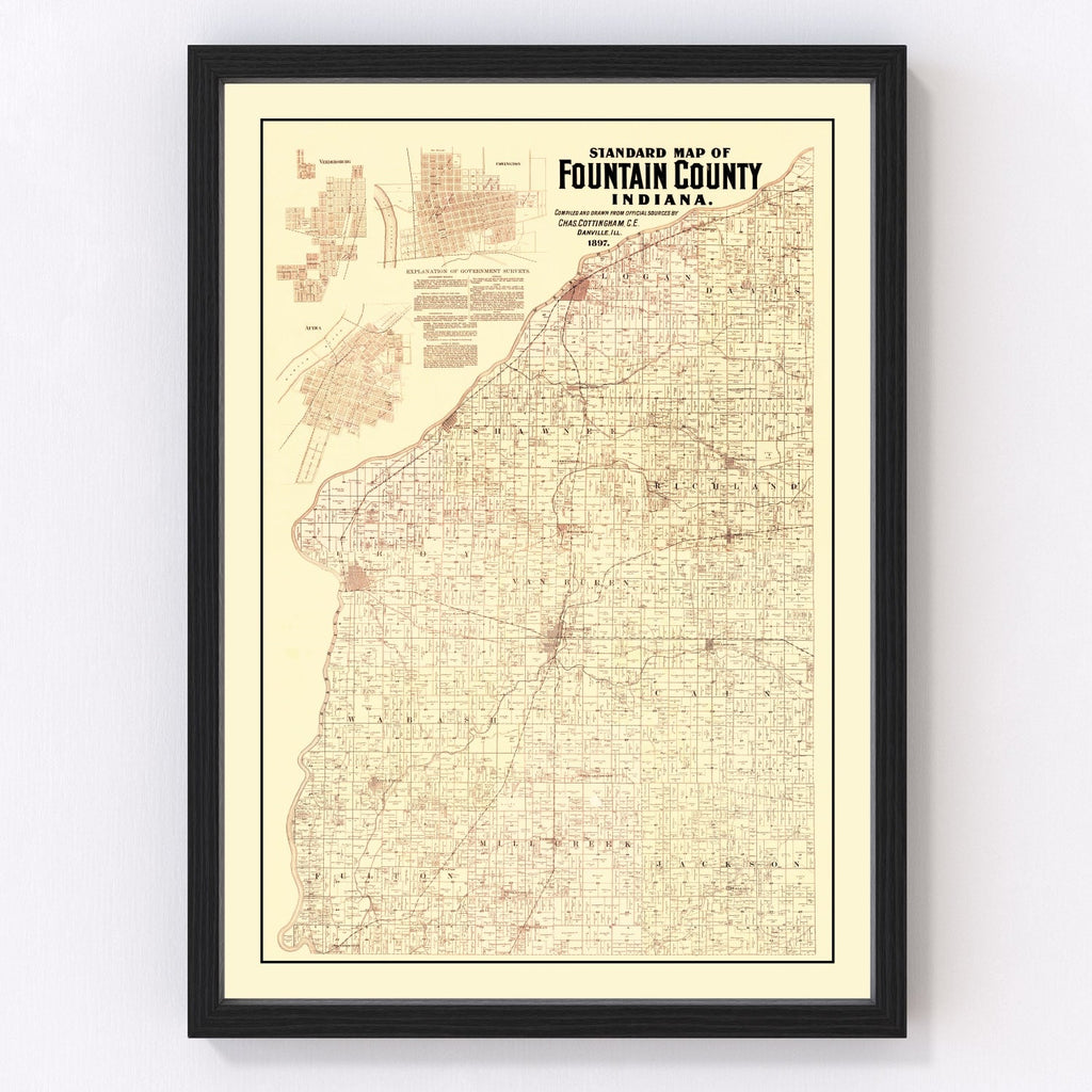 Vintage Map of Fountain County, Indiana 1897