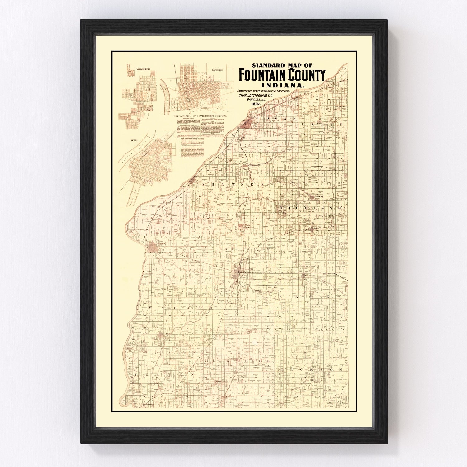 Vintage Map of Fountain County, Indiana 1897