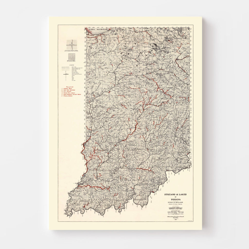 Vintage Map of Indiana 1933