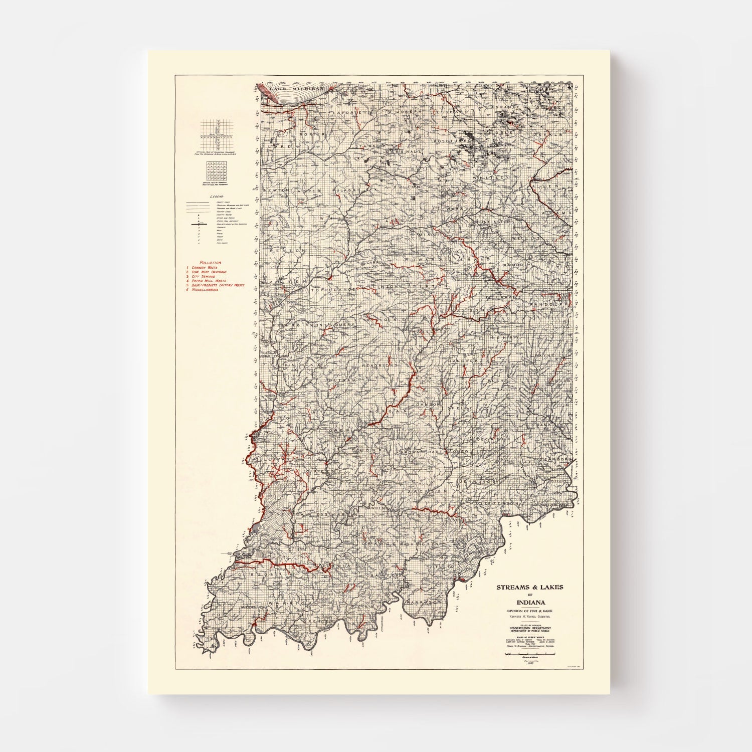 Vintage Map of Indiana 1933
