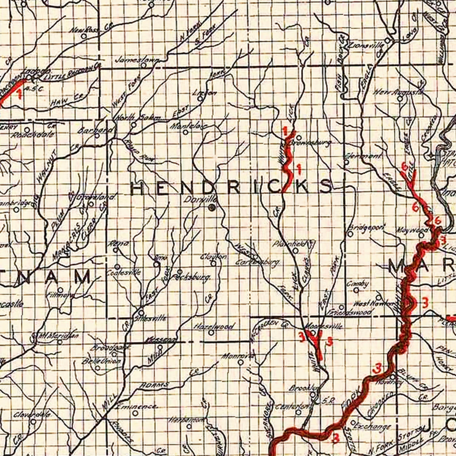 Vintage Map of Indiana 1933