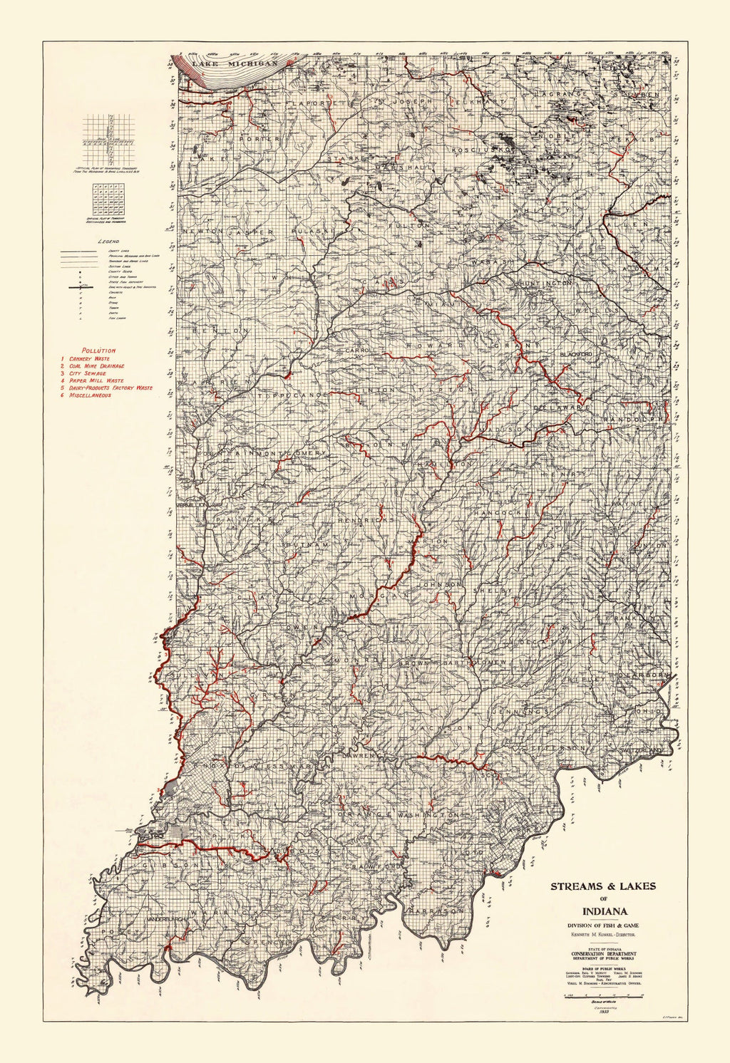 Vintage Map of Indiana 1933