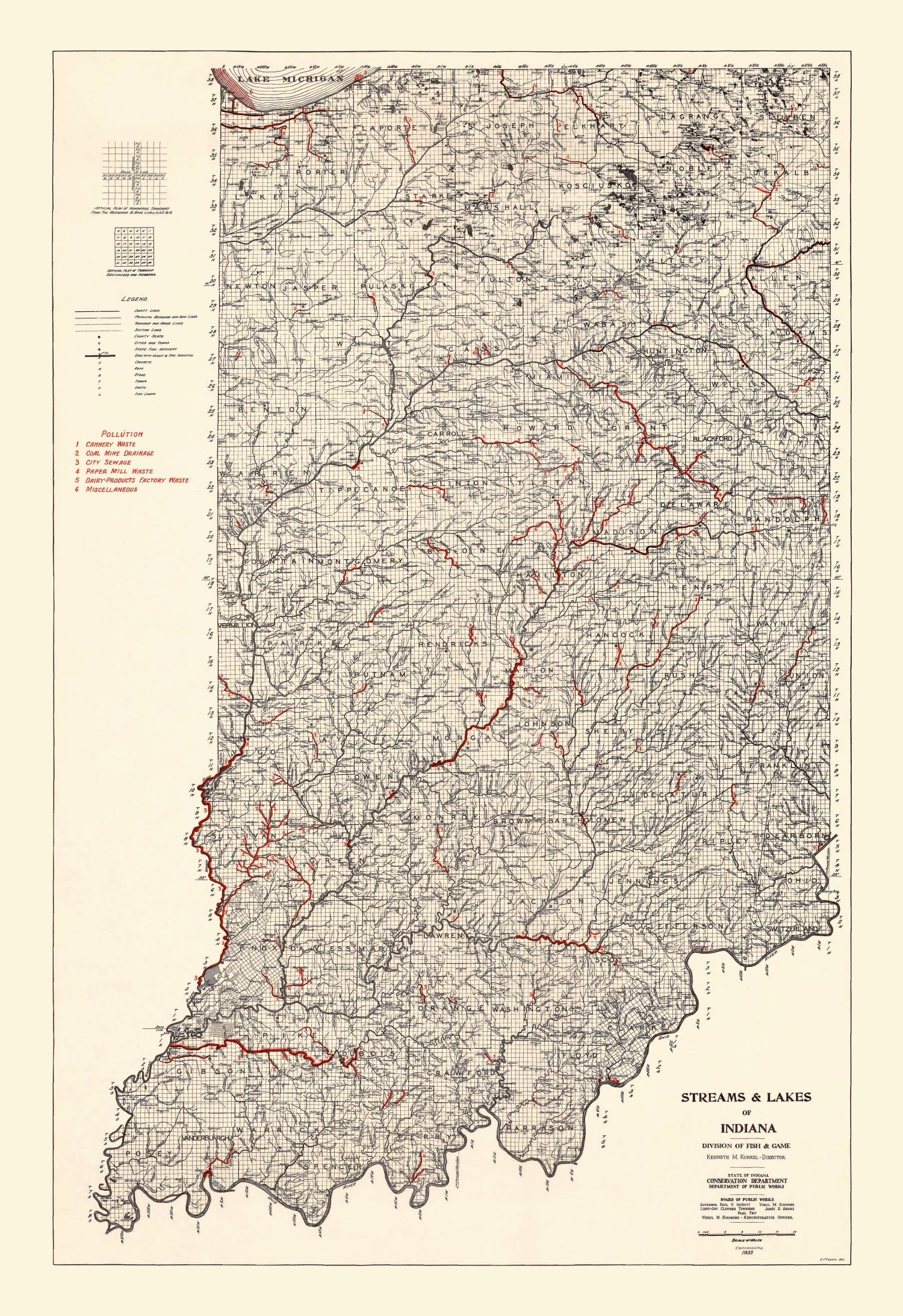 Vintage Map of Indiana 1933