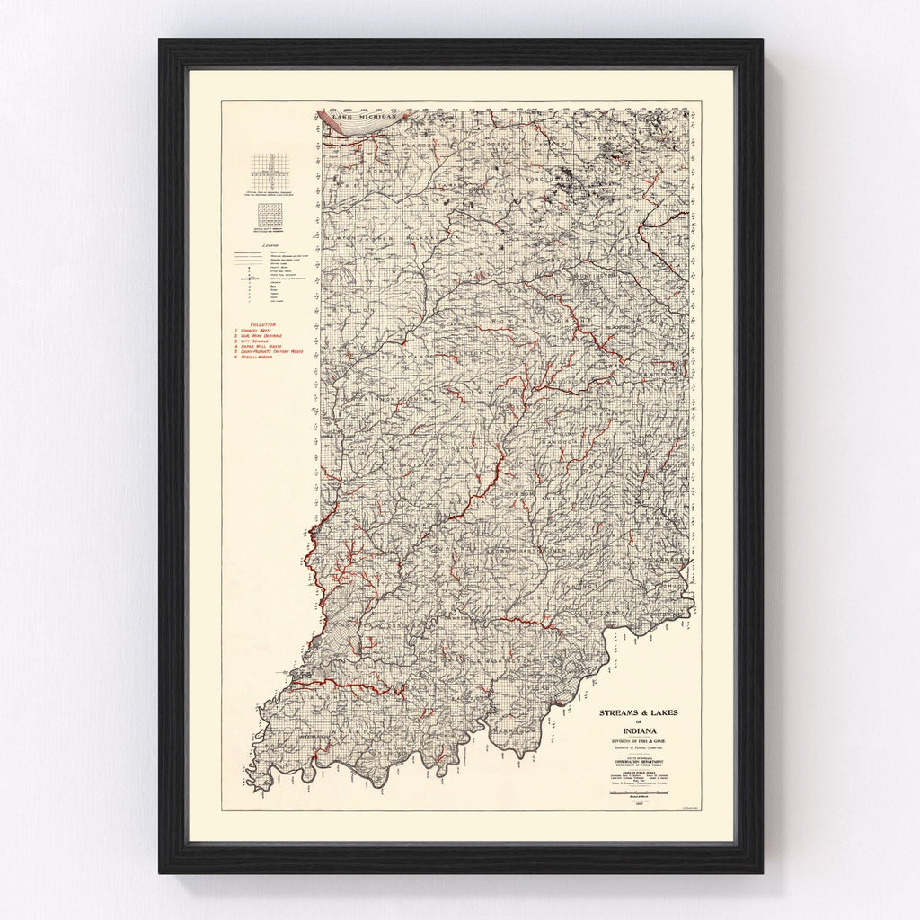 Vintage Map of Indiana 1933