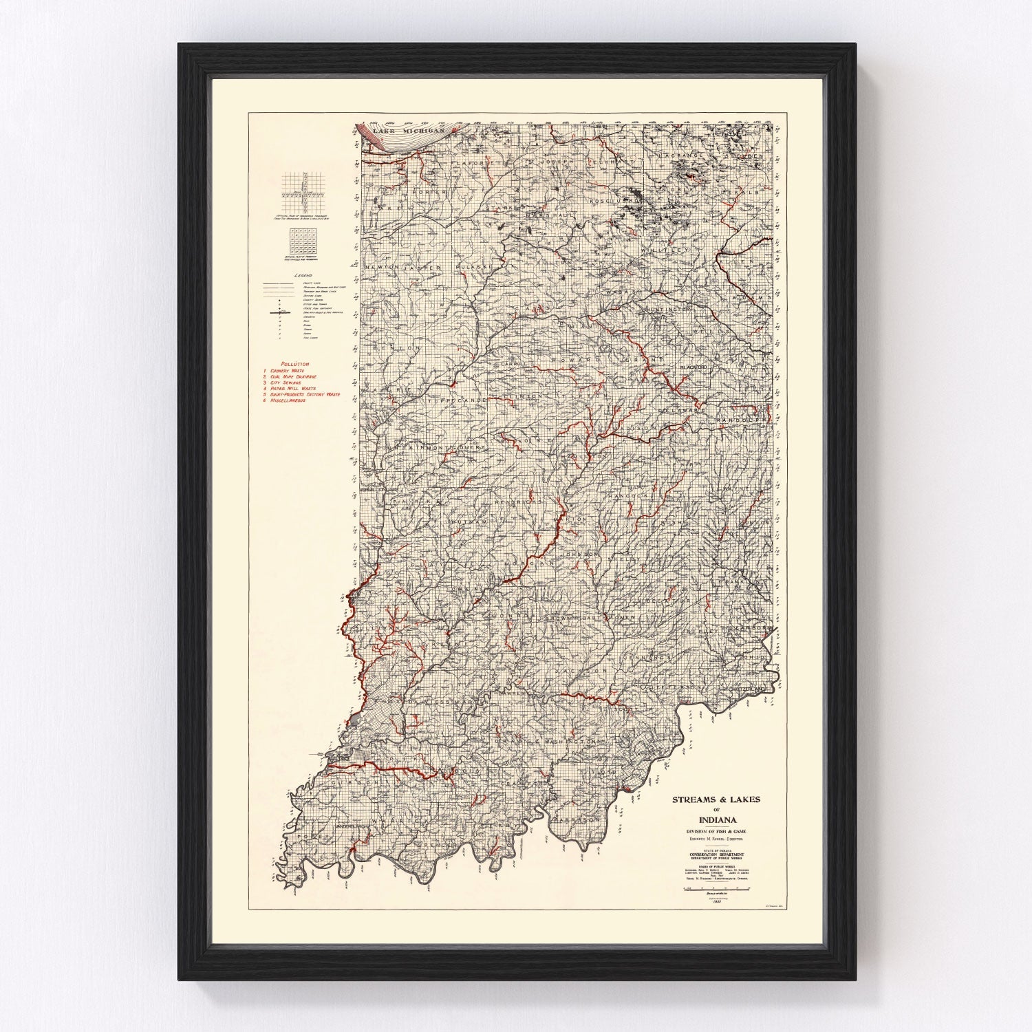 Vintage Map of Indiana 1933