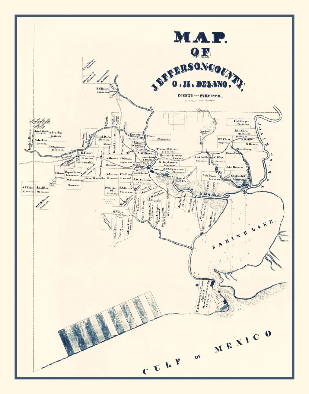 Vintage Map of Jefferson County, Texas 1840