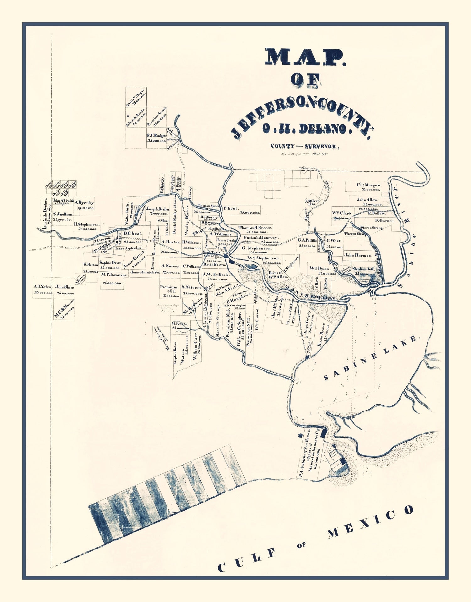 Vintage Map of Jefferson County, Texas 1840