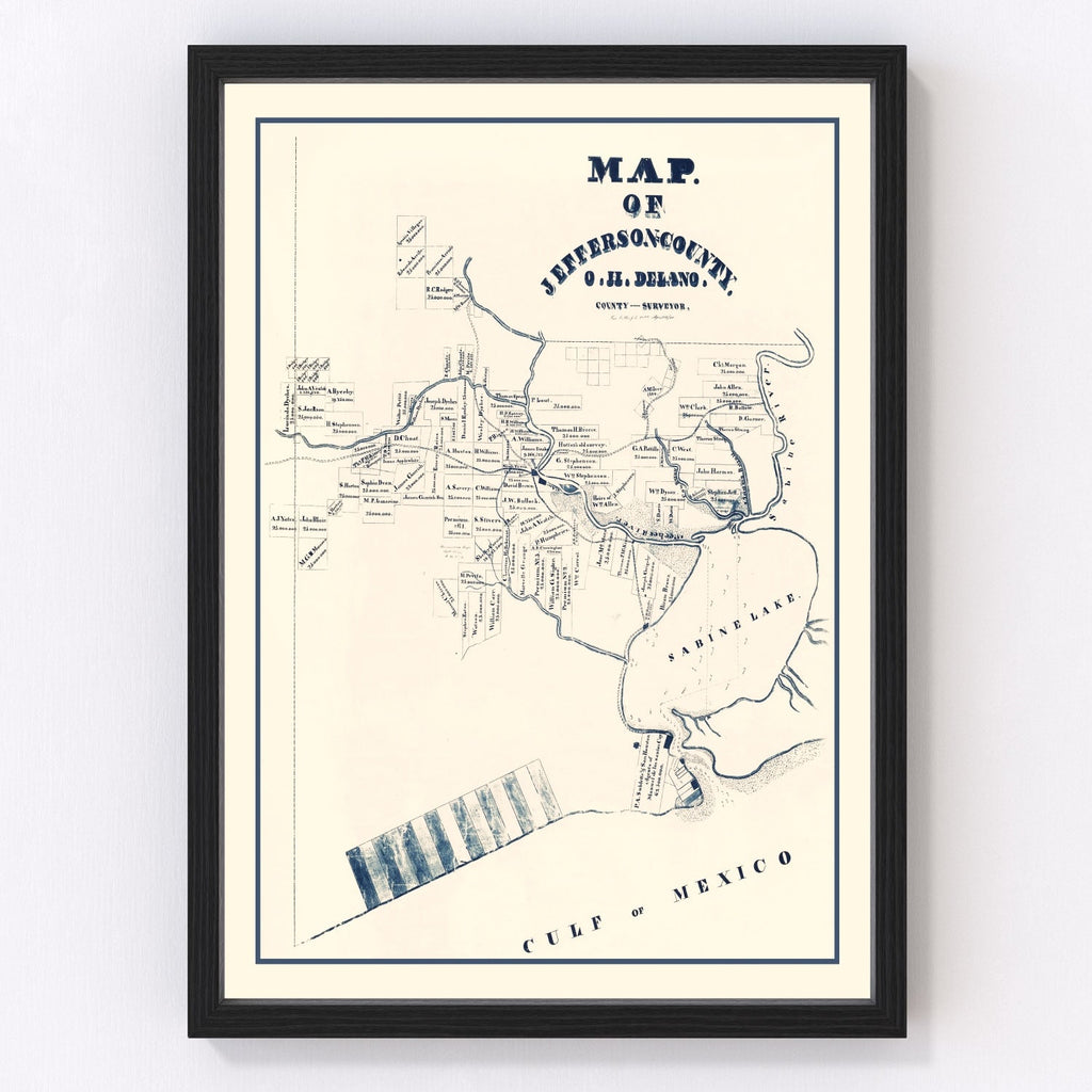 Vintage Map of Jefferson County, Texas 1840