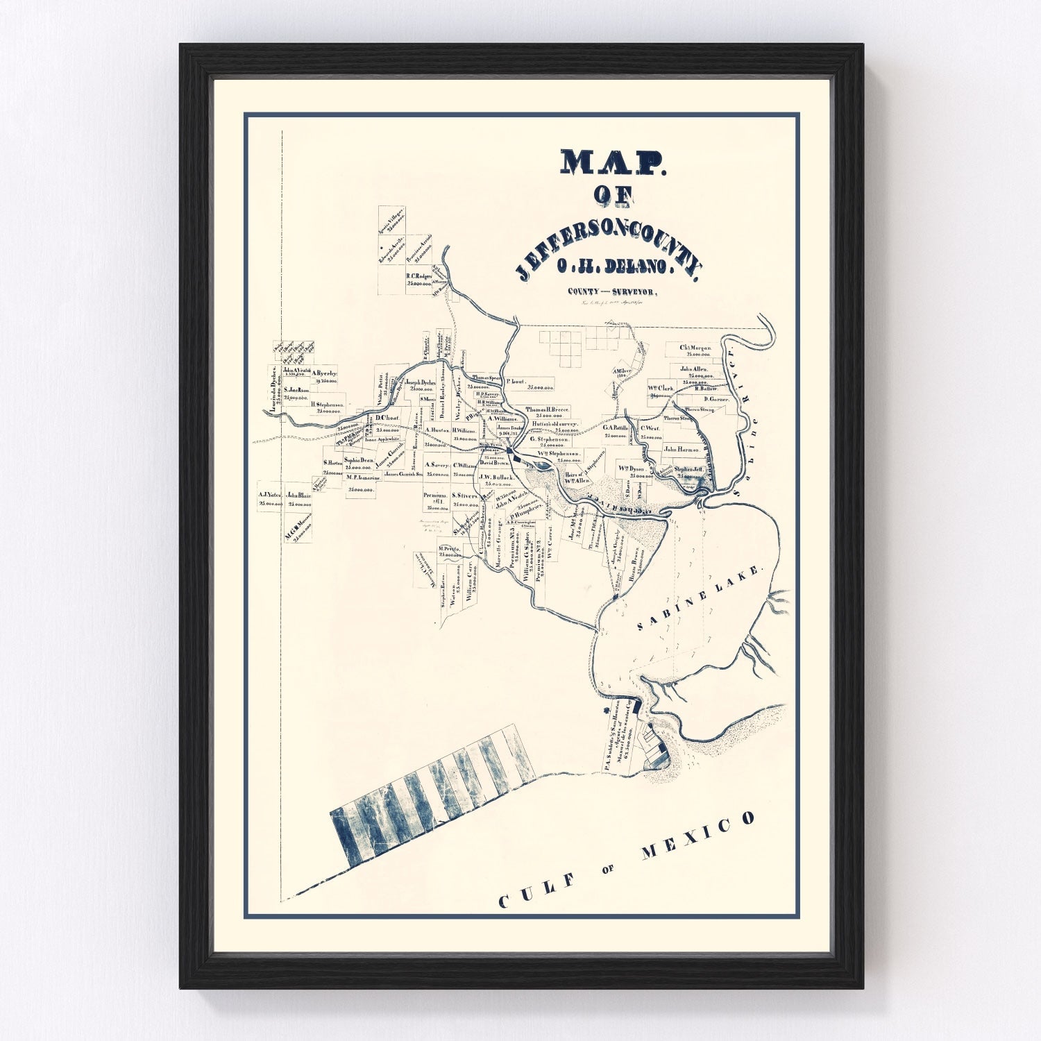 Vintage Map of Jefferson County, Texas 1840