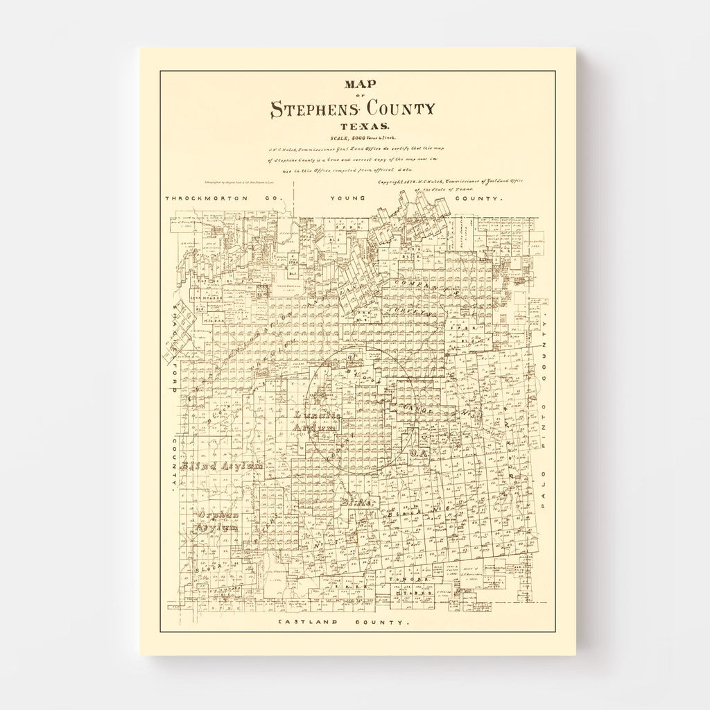 Vintage Map of Stephens County, Texas 1879