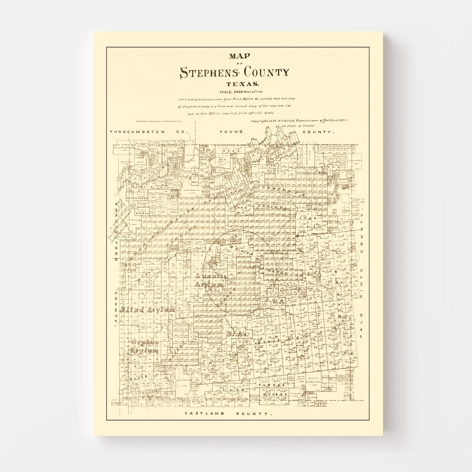 Vintage Map of Stephens County, Texas 1879