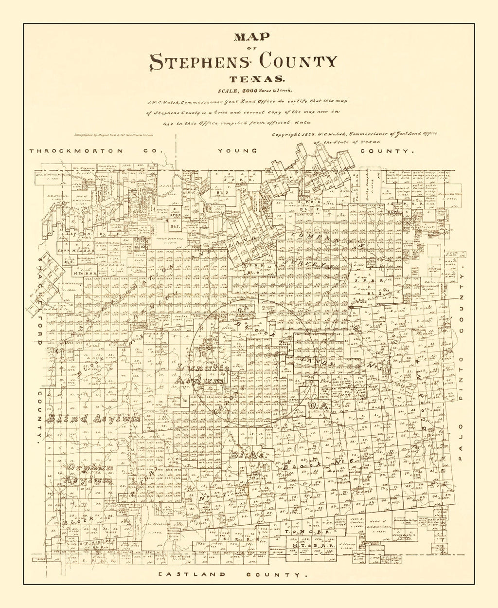 Vintage Map of Stephens County, Texas 1879