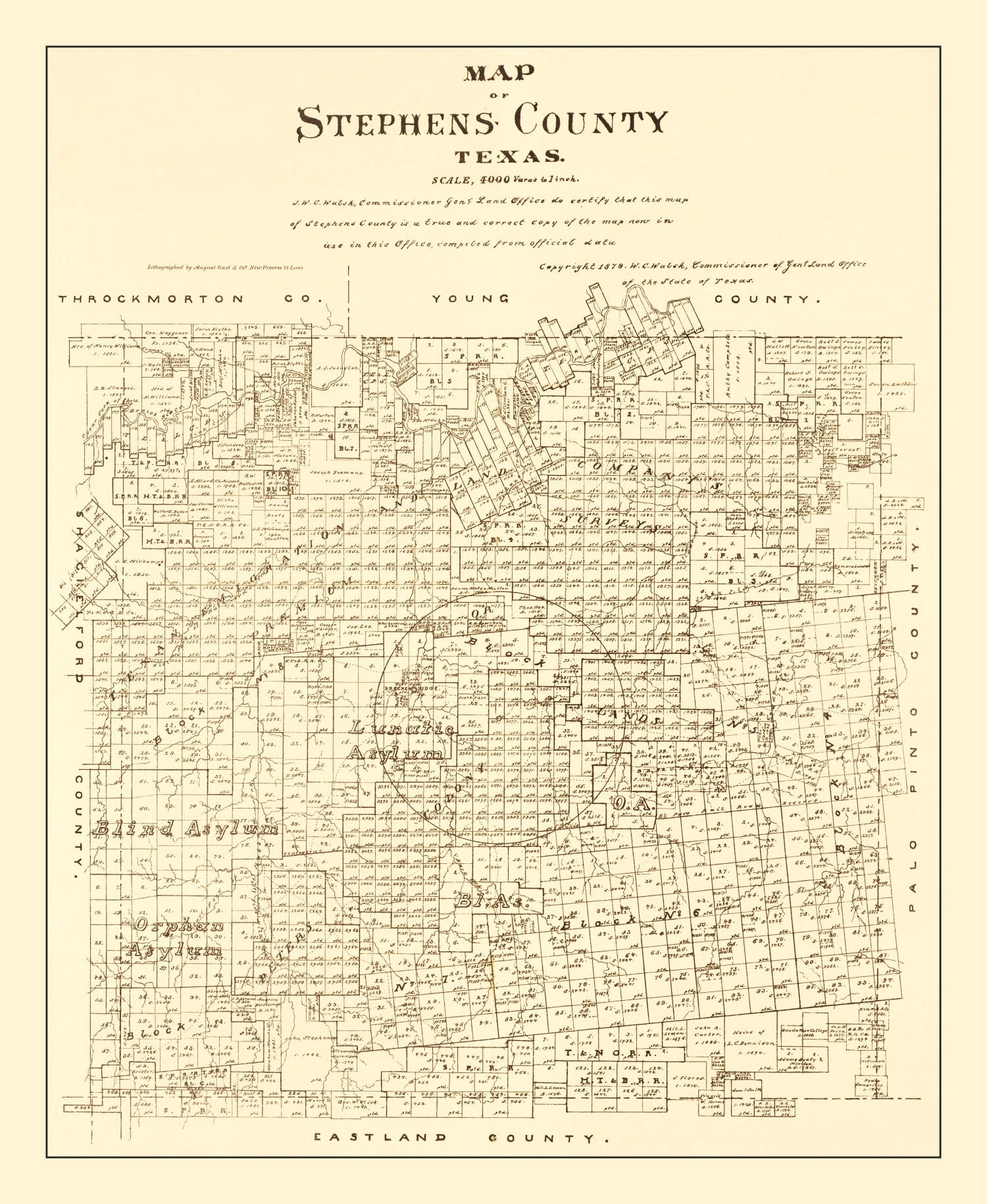 Vintage Map of Stephens County, Texas 1879