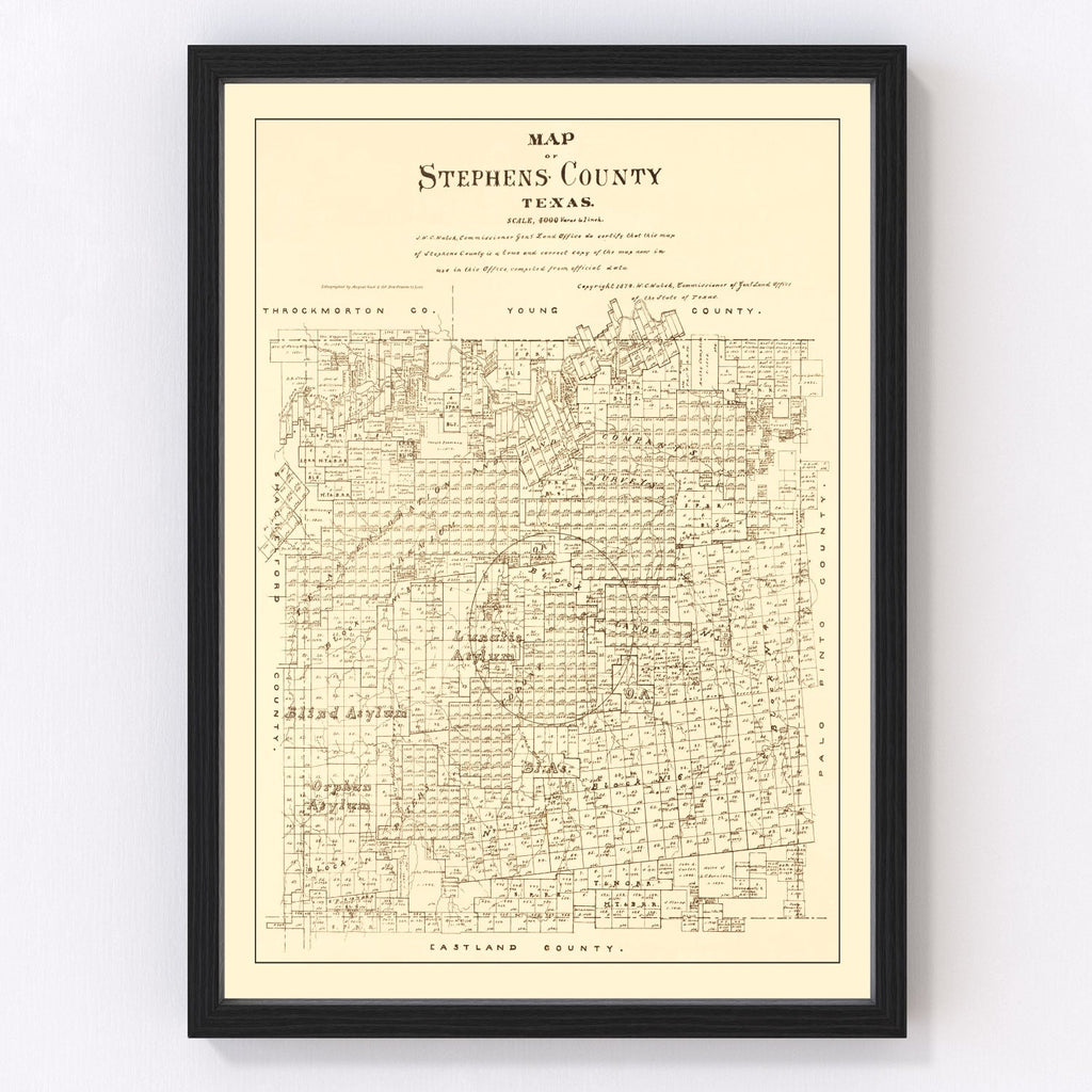 Vintage Map of Stephens County, Texas 1879