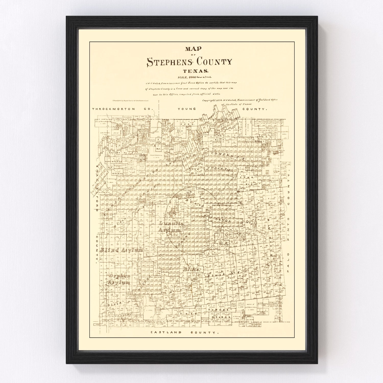 Vintage Map of Stephens County, Texas 1879