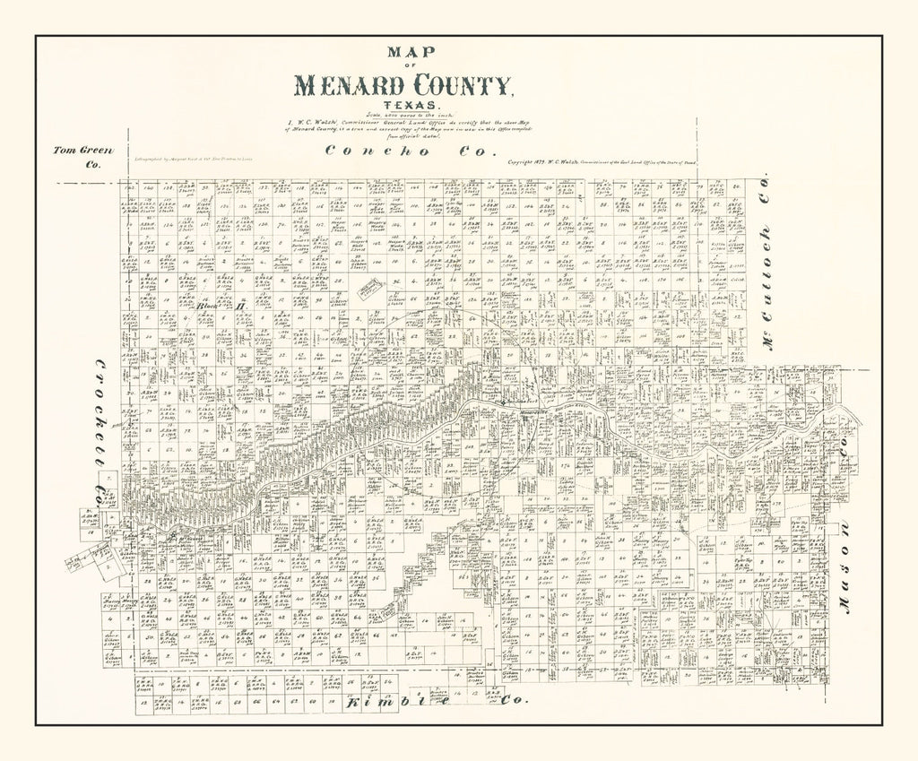 Vintage Map of Menard County, Texas 1879