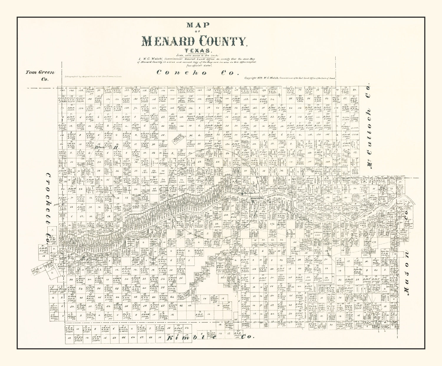 Vintage Map of Menard County, Texas 1879