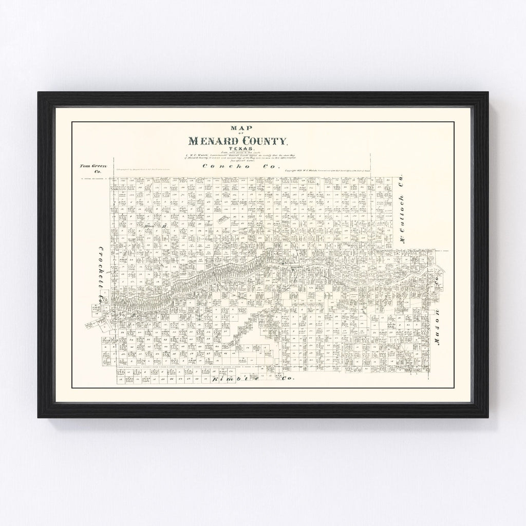 Vintage Map of Menard County, Texas 1879