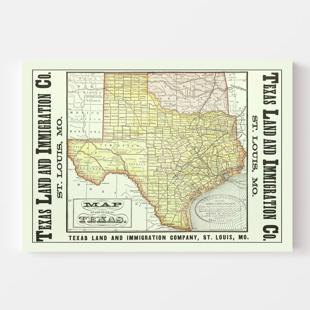 Vintage Map of Texas 1876
