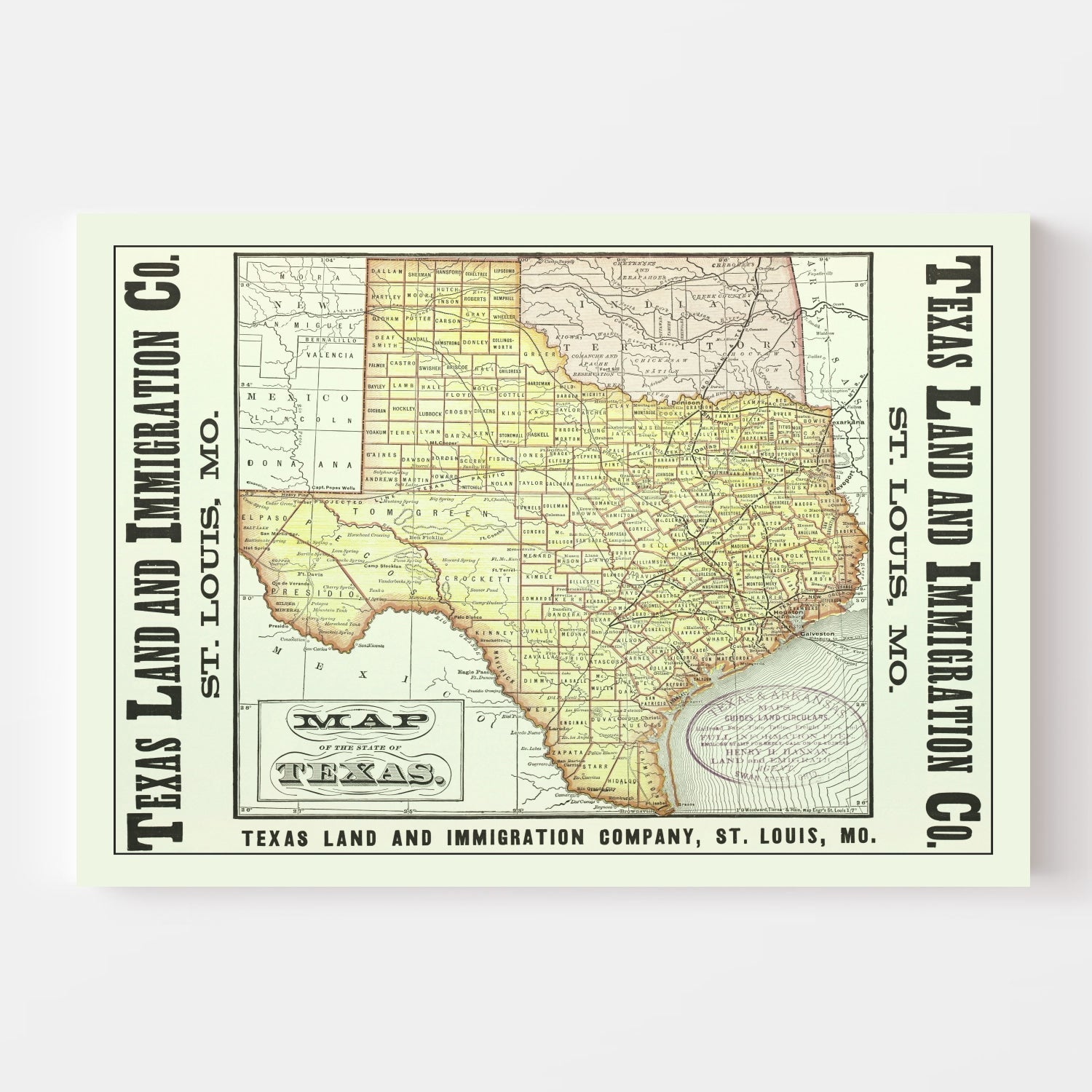 Vintage Map of Texas 1876