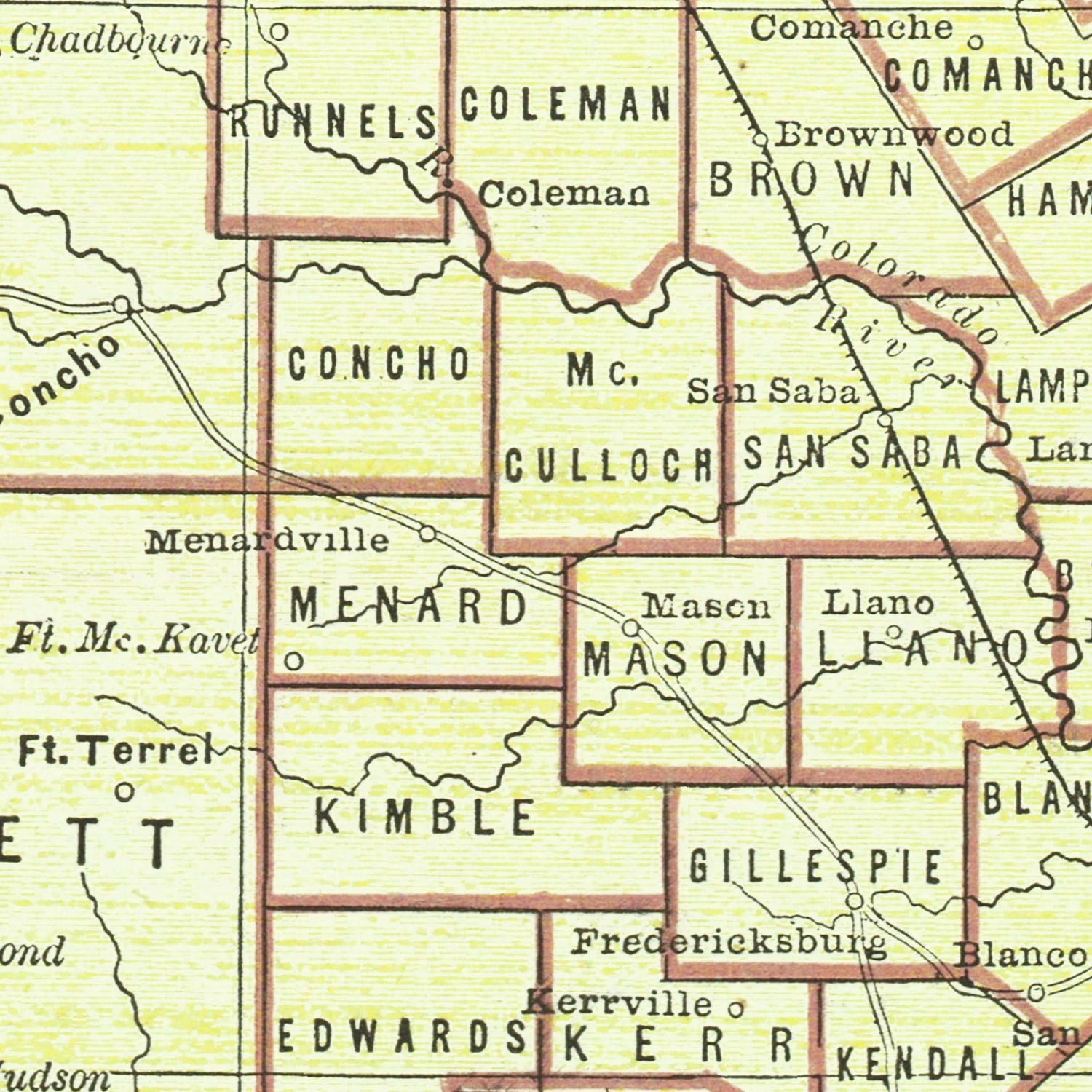 Vintage Map of Texas 1876