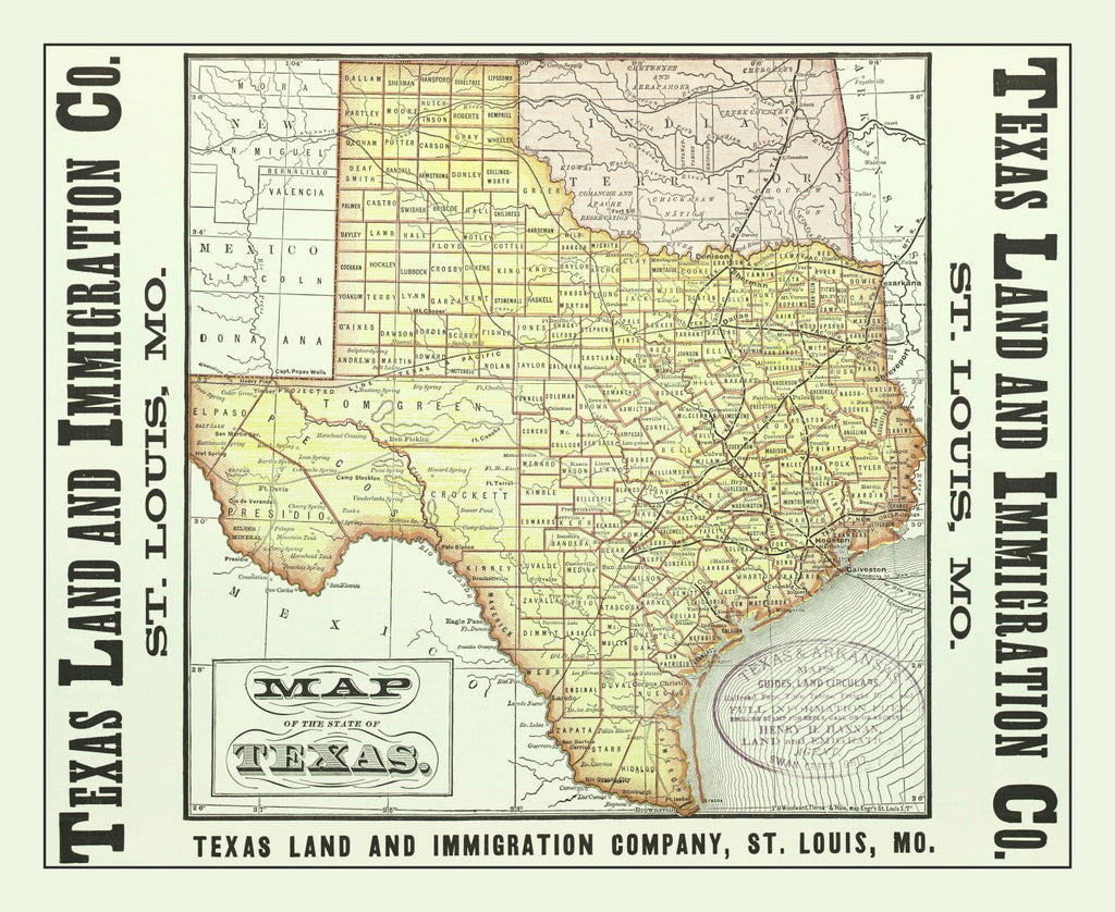 Vintage Map of Texas 1876