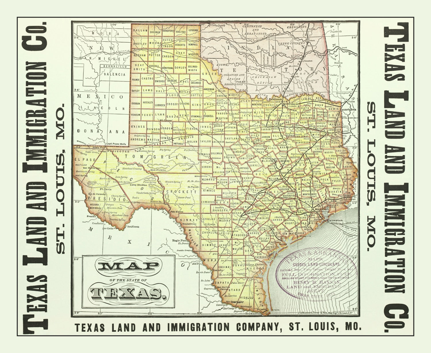Vintage Map of Texas 1876