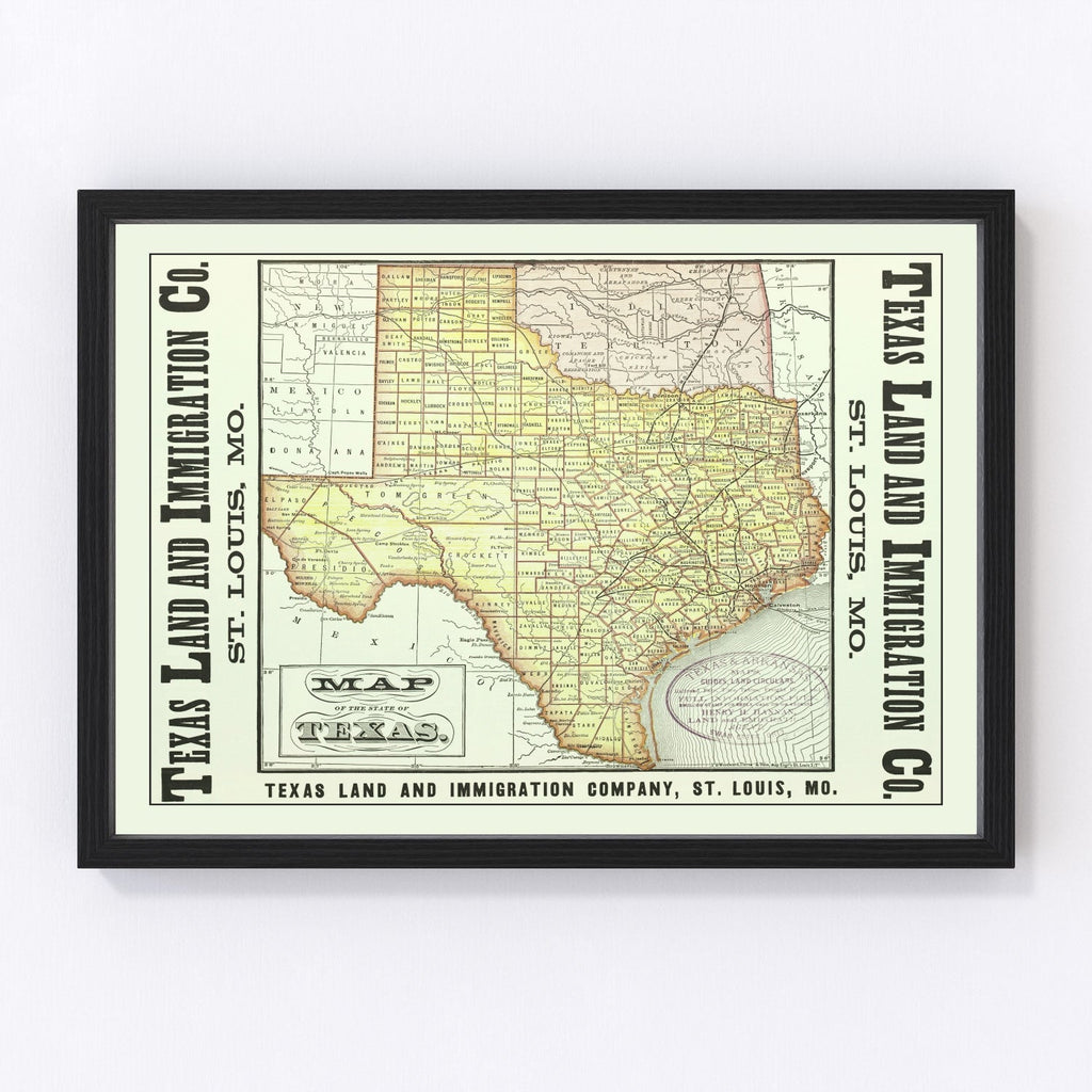 Vintage Map of Texas 1876