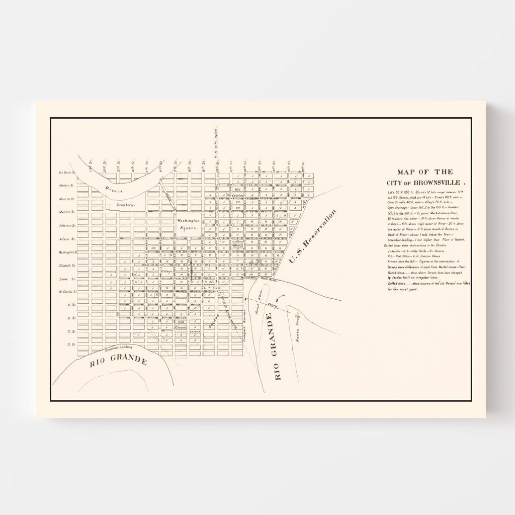 Vintage Map of Brownsville, Texas 1878