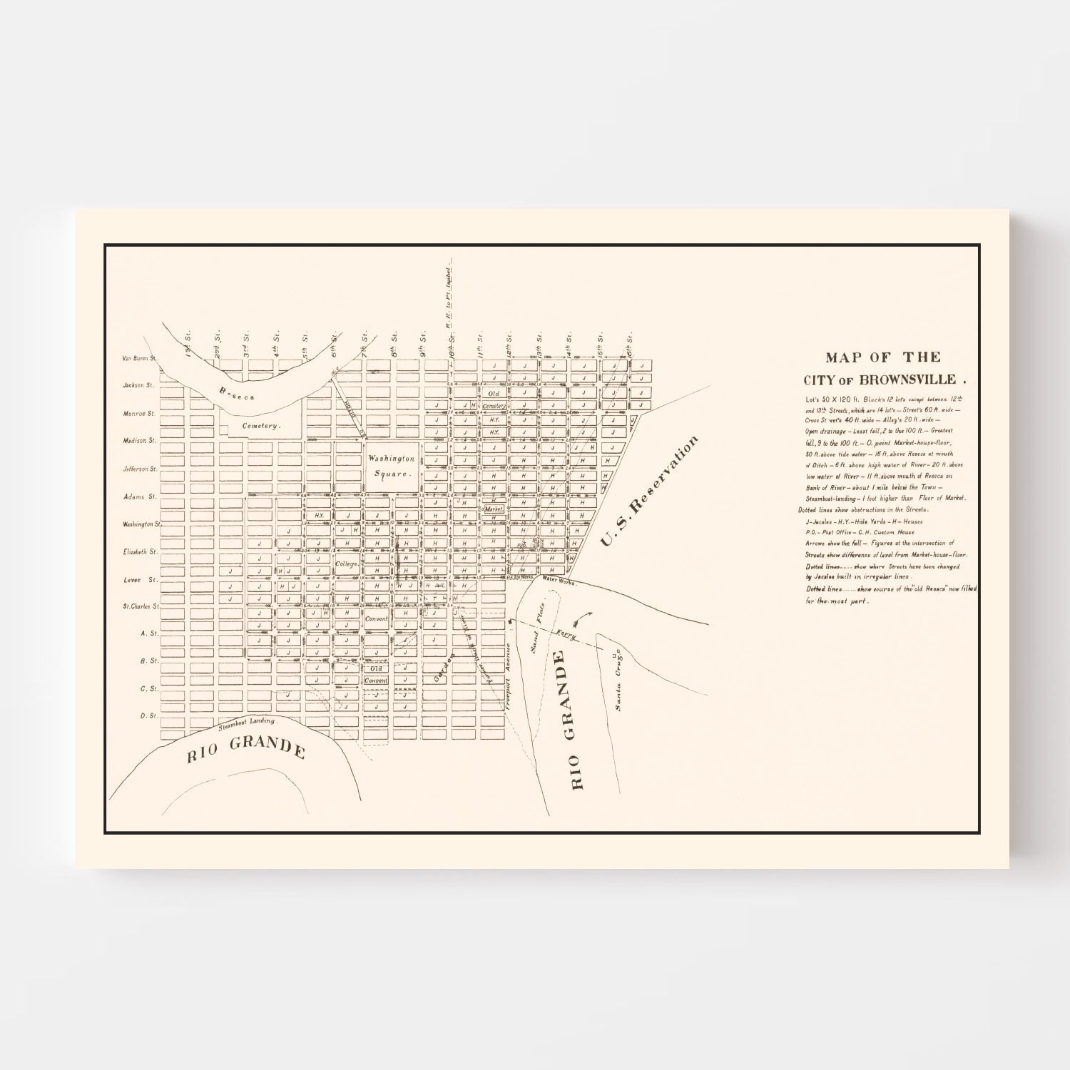 Vintage Map of Brownsville, Texas 1878
