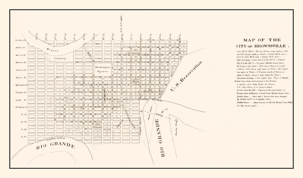 Vintage Map of Brownsville, Texas 1878