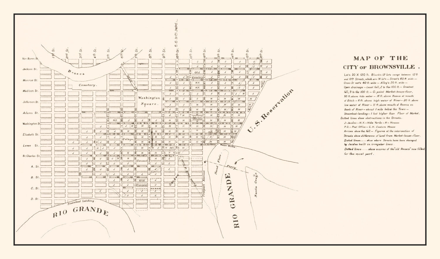 Vintage Map of Brownsville, Texas 1878