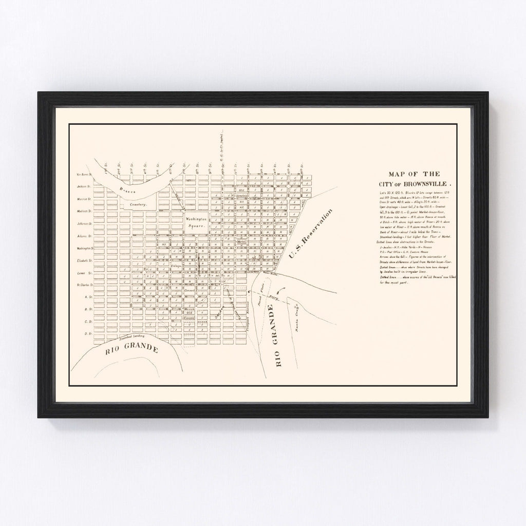 Vintage Map of Brownsville, Texas 1878