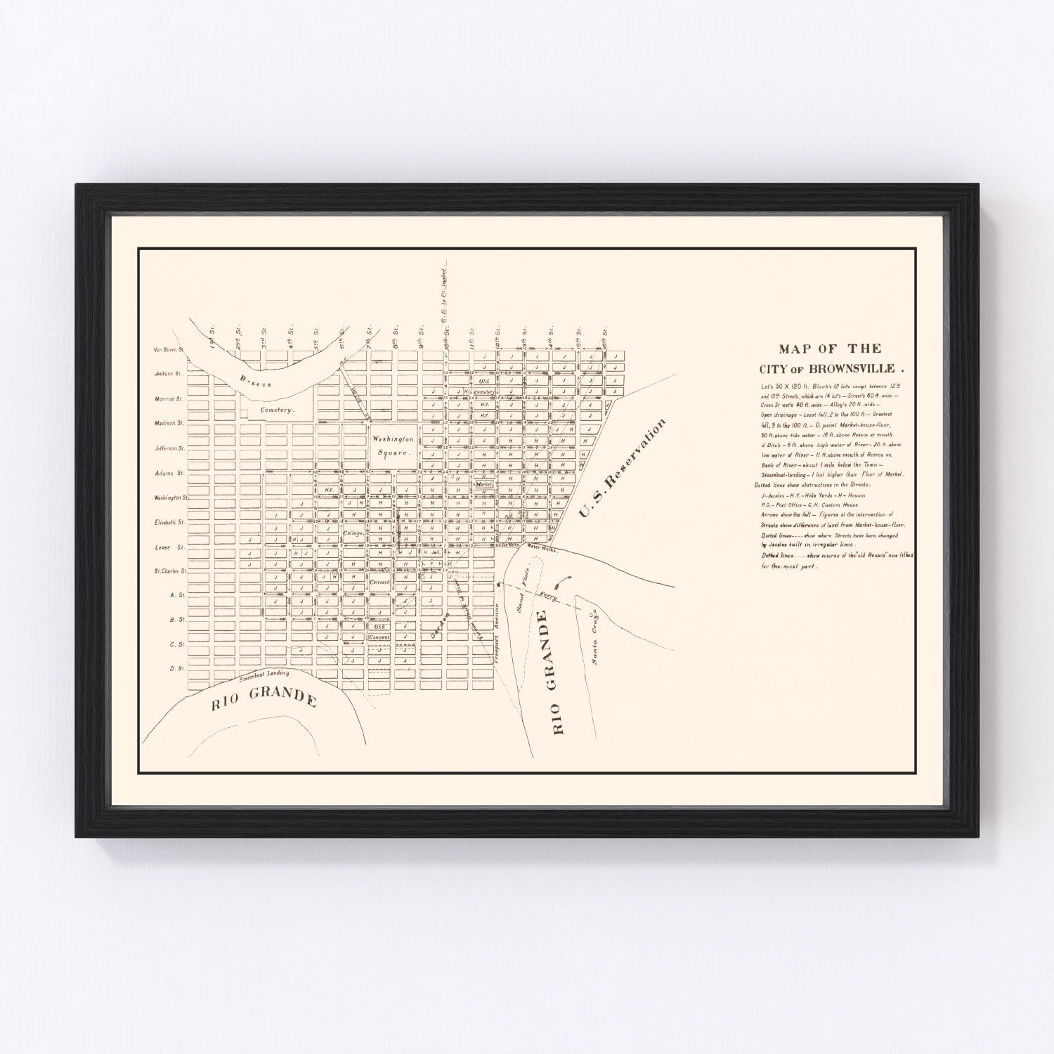 Vintage Map of Brownsville, Texas 1878