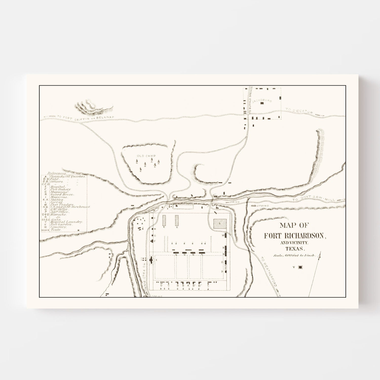 Vintage Map of Fort Richardson, Texas 1870