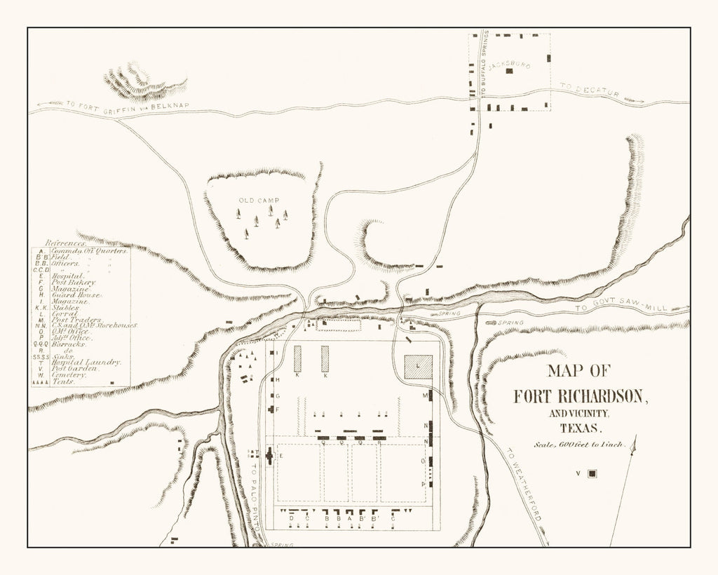 Vintage Map of Fort Richardson, Texas 1870