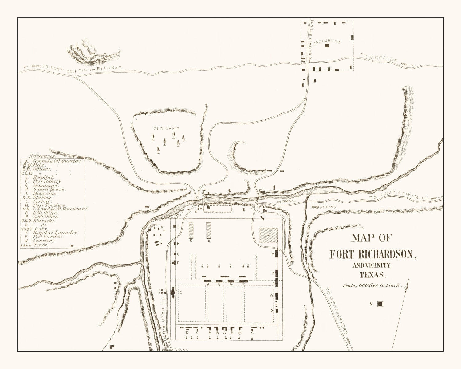 Vintage Map of Fort Richardson, Texas 1870
