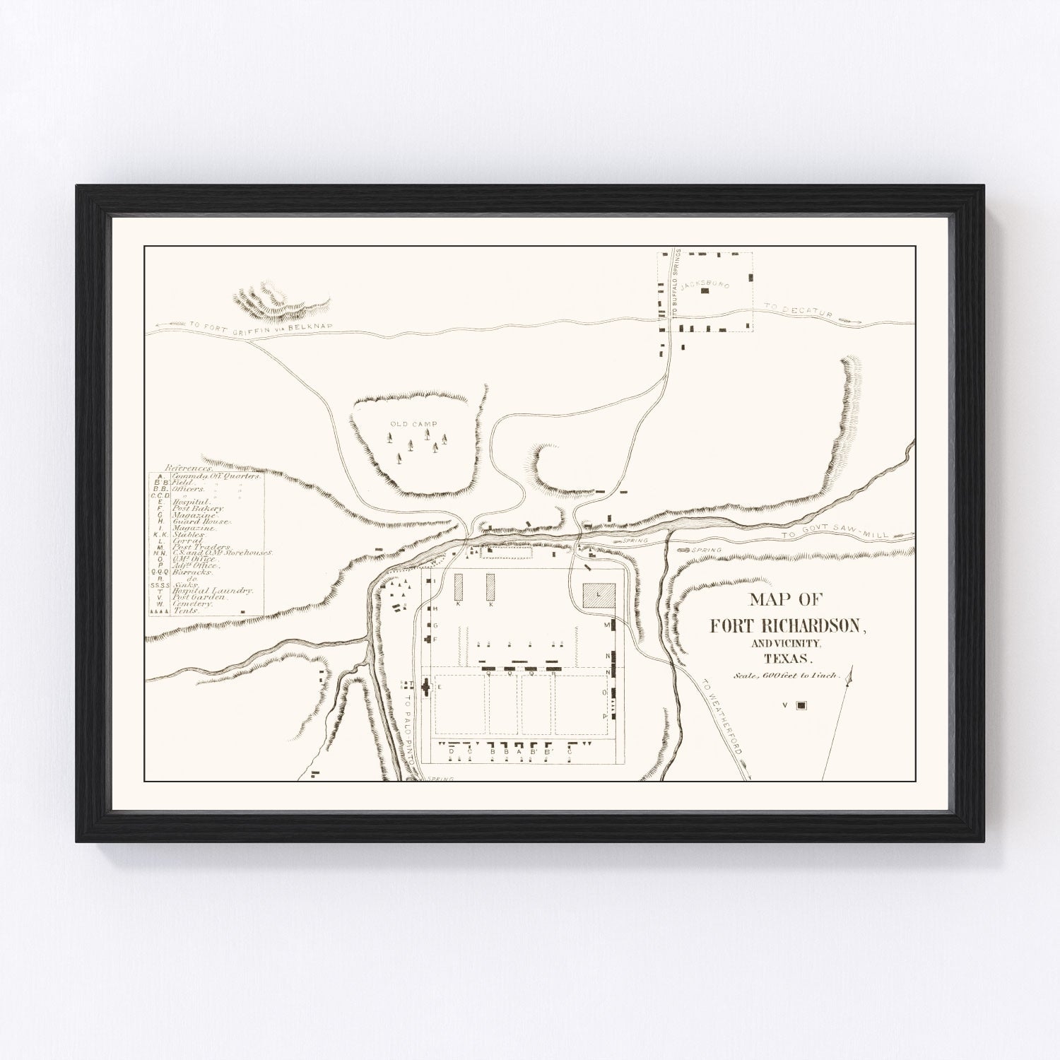 Vintage Map of Fort Richardson, Texas 1870