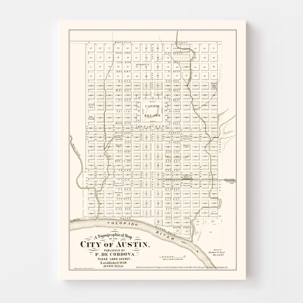 Vintage Map of Austin, Texas 1872