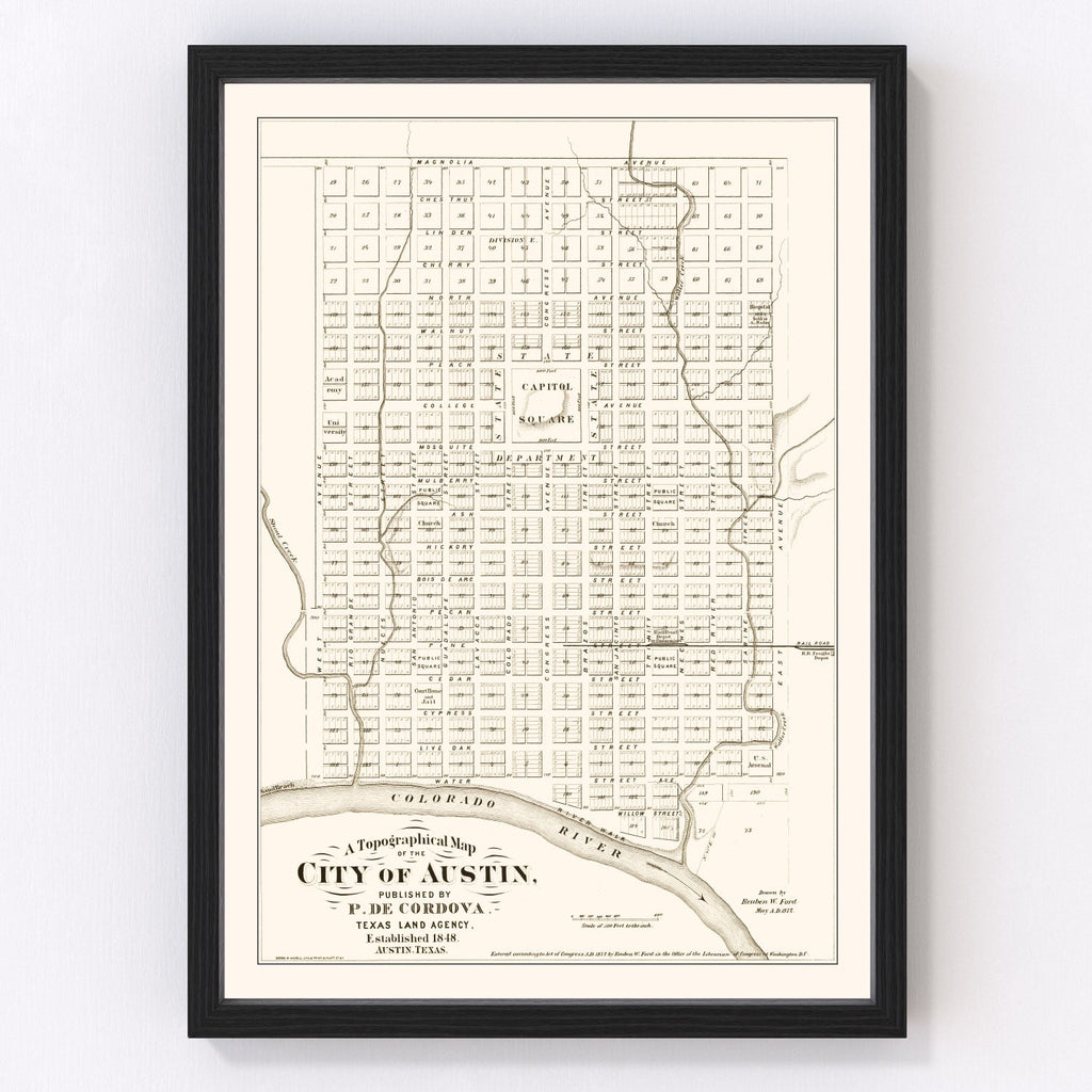 Vintage Map of Austin, Texas 1872