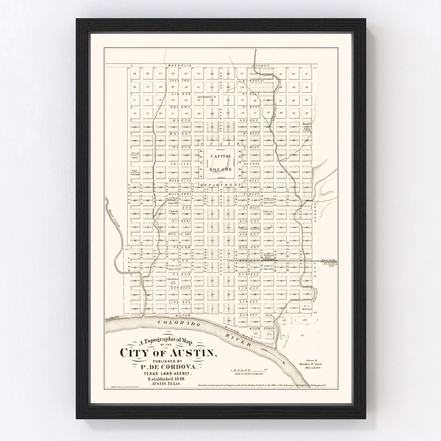 Vintage Map of Austin, Texas 1872