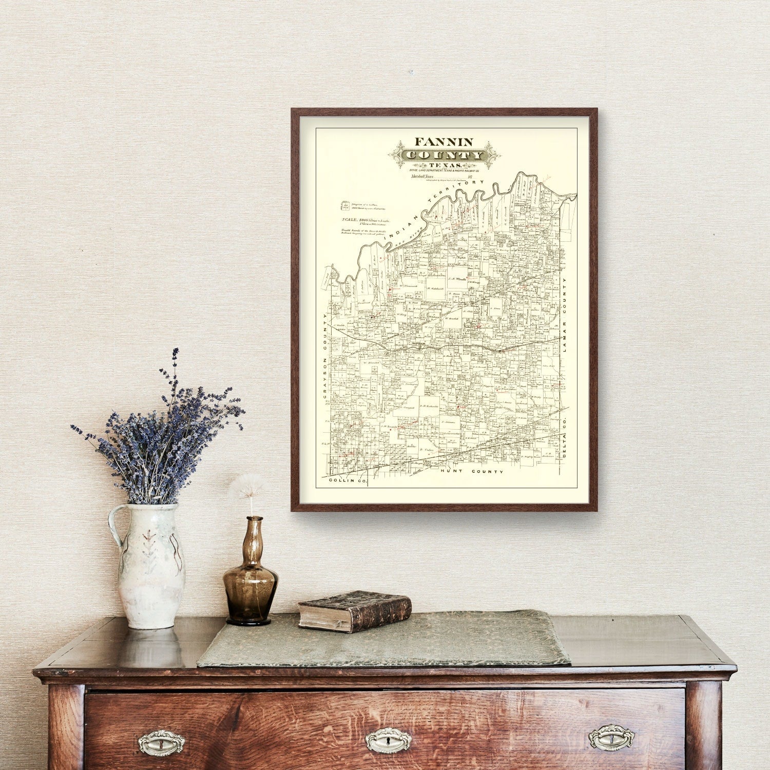 Vintage Map of Fannin County, Texas 1870